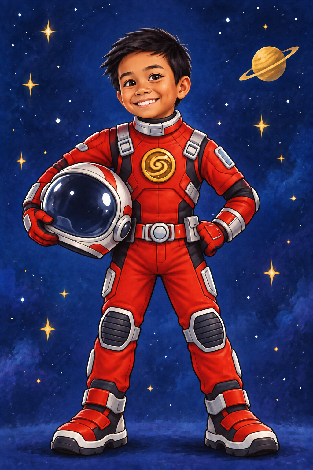 Gavin in his red astronaut suit